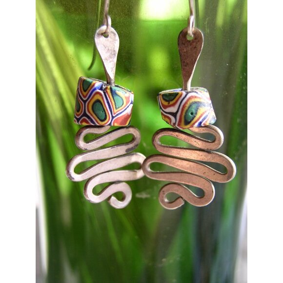 Vintage Handmade silver earrings with  hand made  FIMO beads - Picture 1 of 5